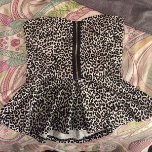 Leopard Print Peplum Strapless Top