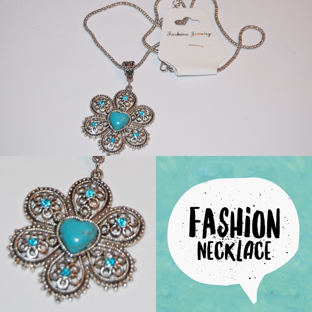 Fashion necklace, teal, approx 17 inches