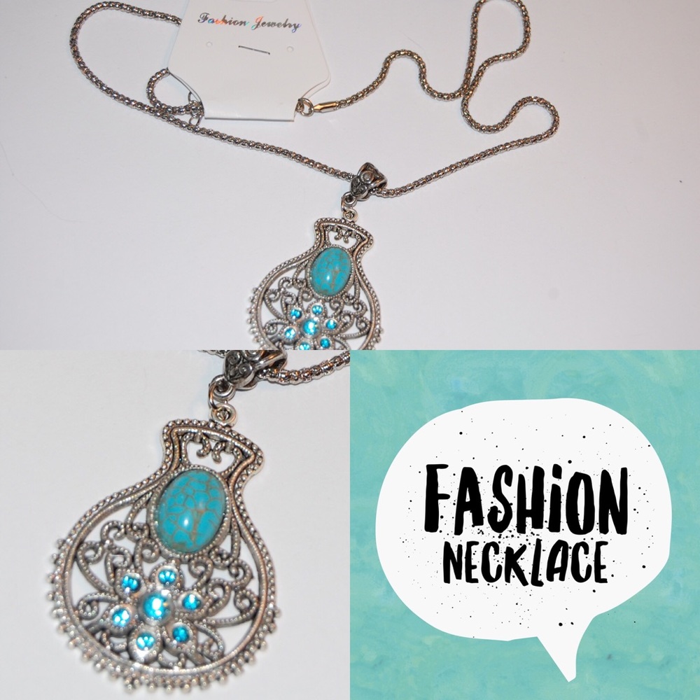 Fashion necklace, teal, approx 17 inches