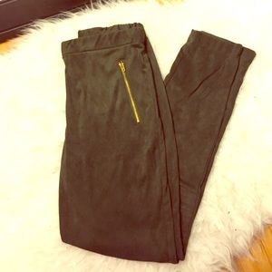 Olive Green Faux Suede Leggings
