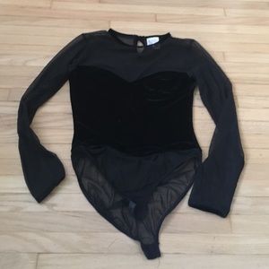90s Selena Vogue Black Velvet & Mesh Bodysuit
