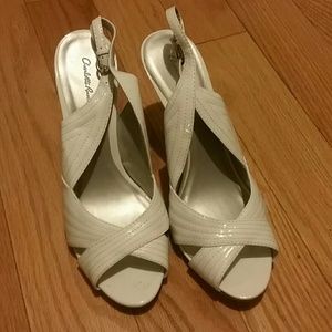 White heeled sandals. Never worn