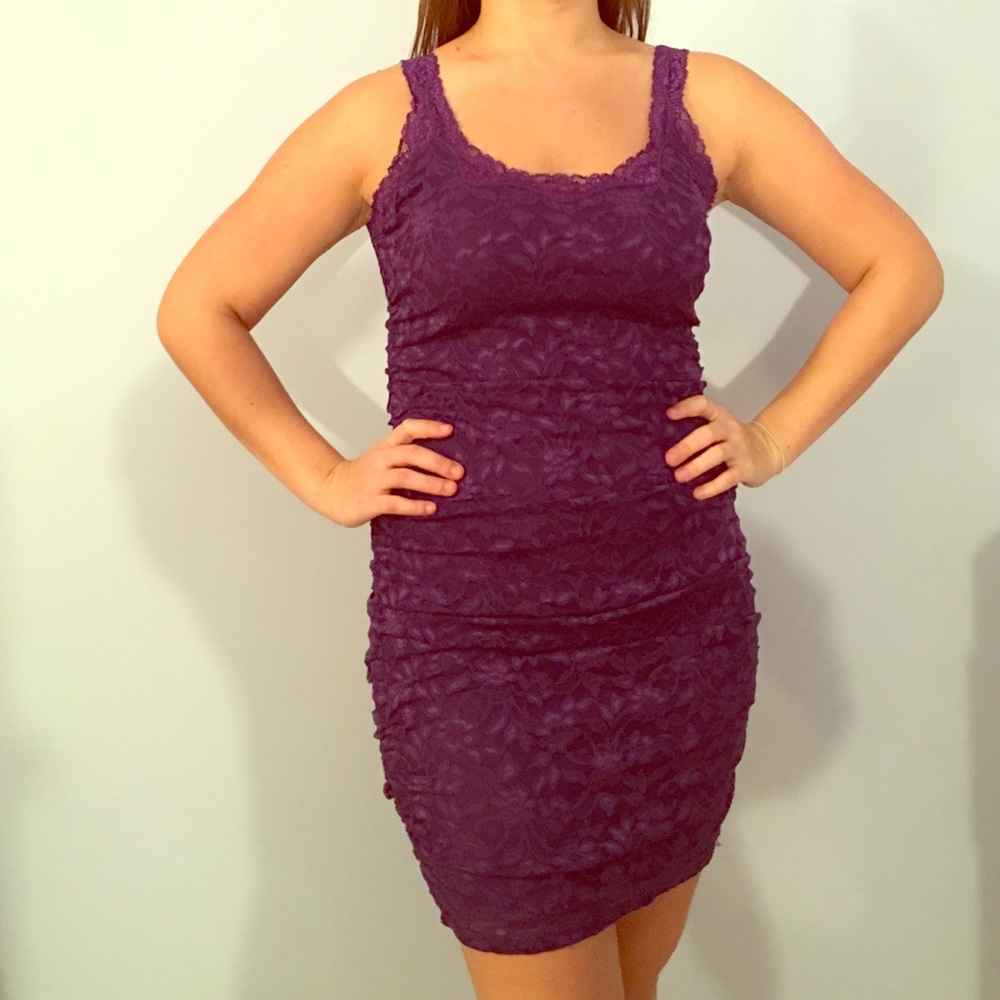 Lace Spaghetti Strap Cinch Dress (Purple)