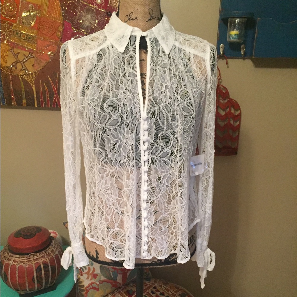 SOLD! FREE PEOPLE Lace Button Down!