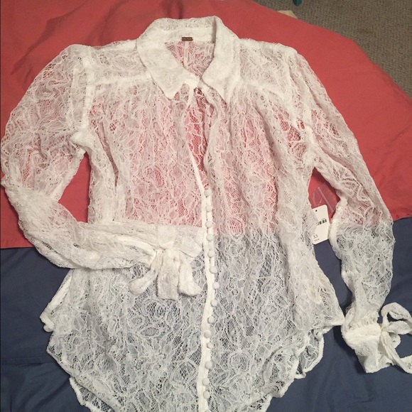 SOLD! FREE PEOPLE Lace Button Down! - Picture 4 of 8