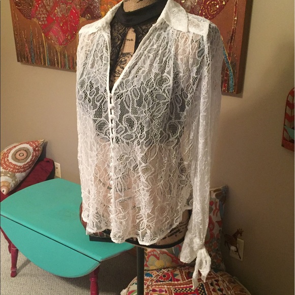SOLD! FREE PEOPLE Lace Button Down! - Picture 2 of 8