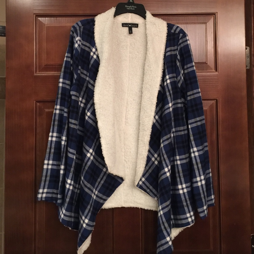 Comfy and cute Blue Fur Plaid Jacket NWOT
