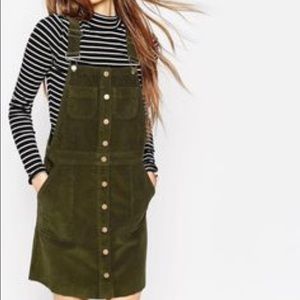 ASOS corduroy overall dress. Olive green. Size 8