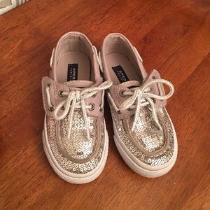 Sperry toddler silver glitter Bahama Boat shoe