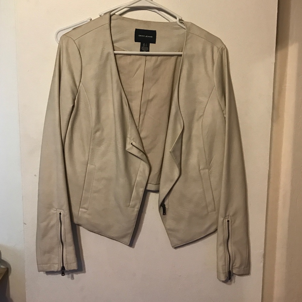 DKNY white faux leather jacket