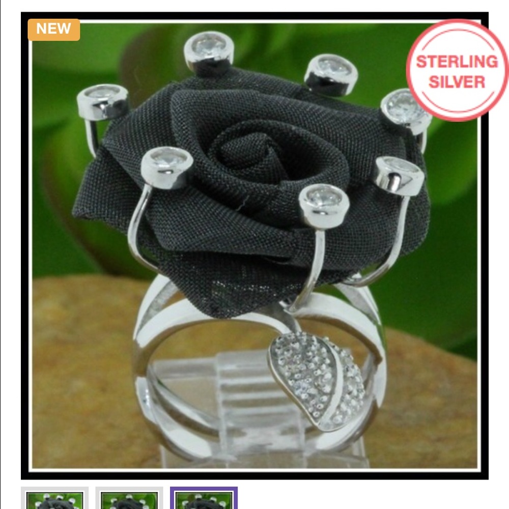925 Sterling Silver & 18k White Gold Rose Ring