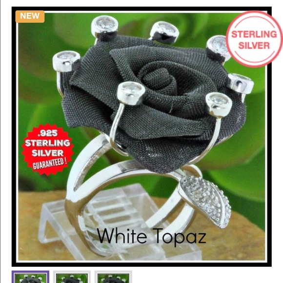 925 Sterling Silver & 18k White Gold Rose Ring - Picture 3 of 6