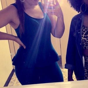 Blue tight dress.