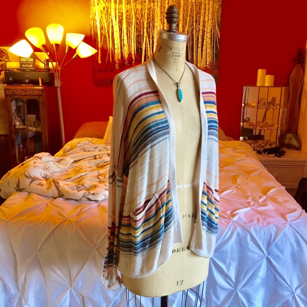 Rainbow Pattern Knit Cardigan with pockets