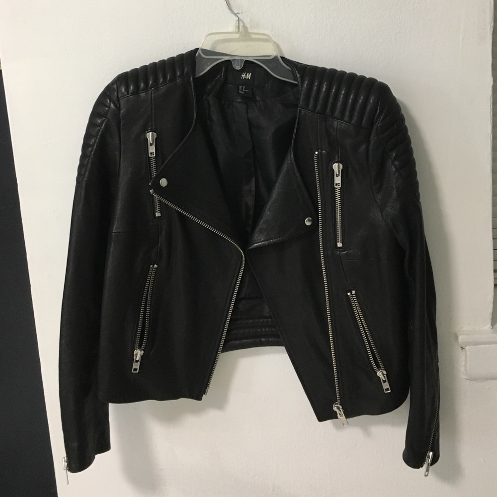 H&M NEW ICONS LEATHER BIKER JACKET SIZE 8