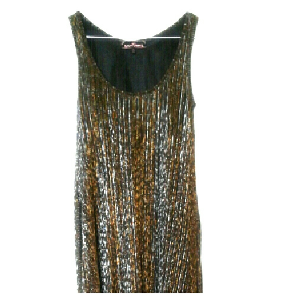 Metallic Gold and Black Party Dress with Belt - Picture 4 of 8