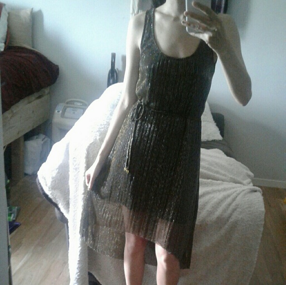 Almost Famous Dresses & Skirts - Metallic Gold and Black Party Dress with Belt