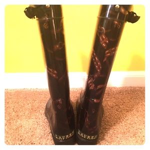 Black and gold Ralph Lauren women's rain boots