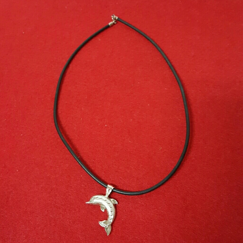 Sterling Silver Dolphin Pendant & Leather Necklace