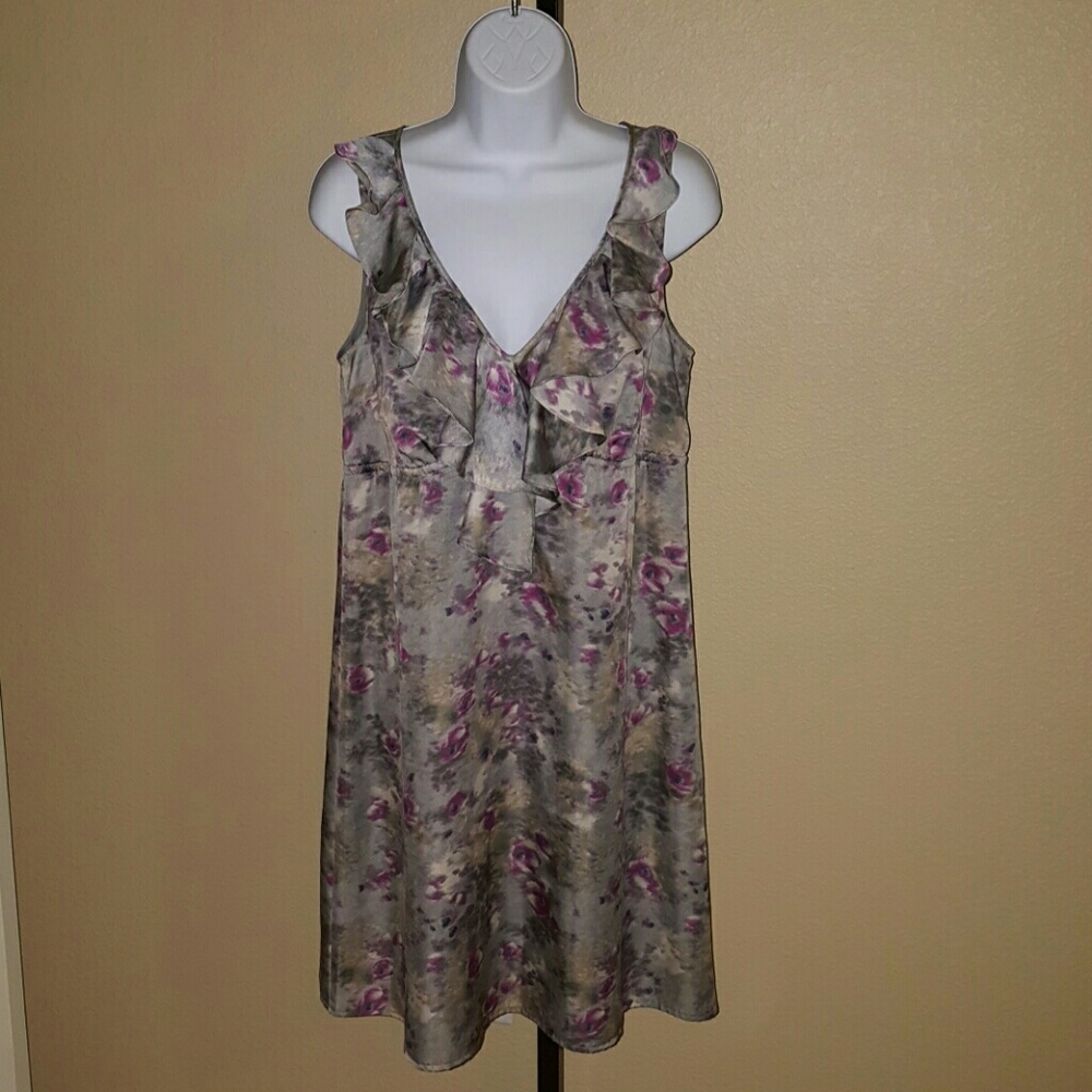 Ann Taylor LOFT Gray Purple Watercolor Dress
