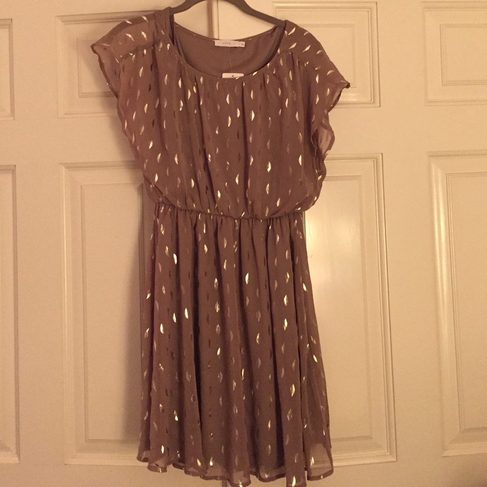 LUSH tan and gold dress