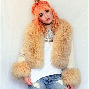 Vintage cream shearling and leather jacket