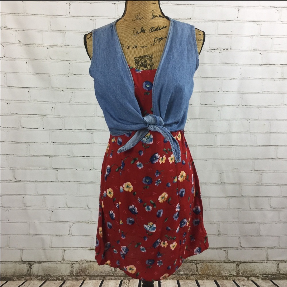 Vintage Floral Front Tie Tank Mini Dress