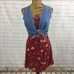 Vintage Floral Front Tie Tank Mini Dress