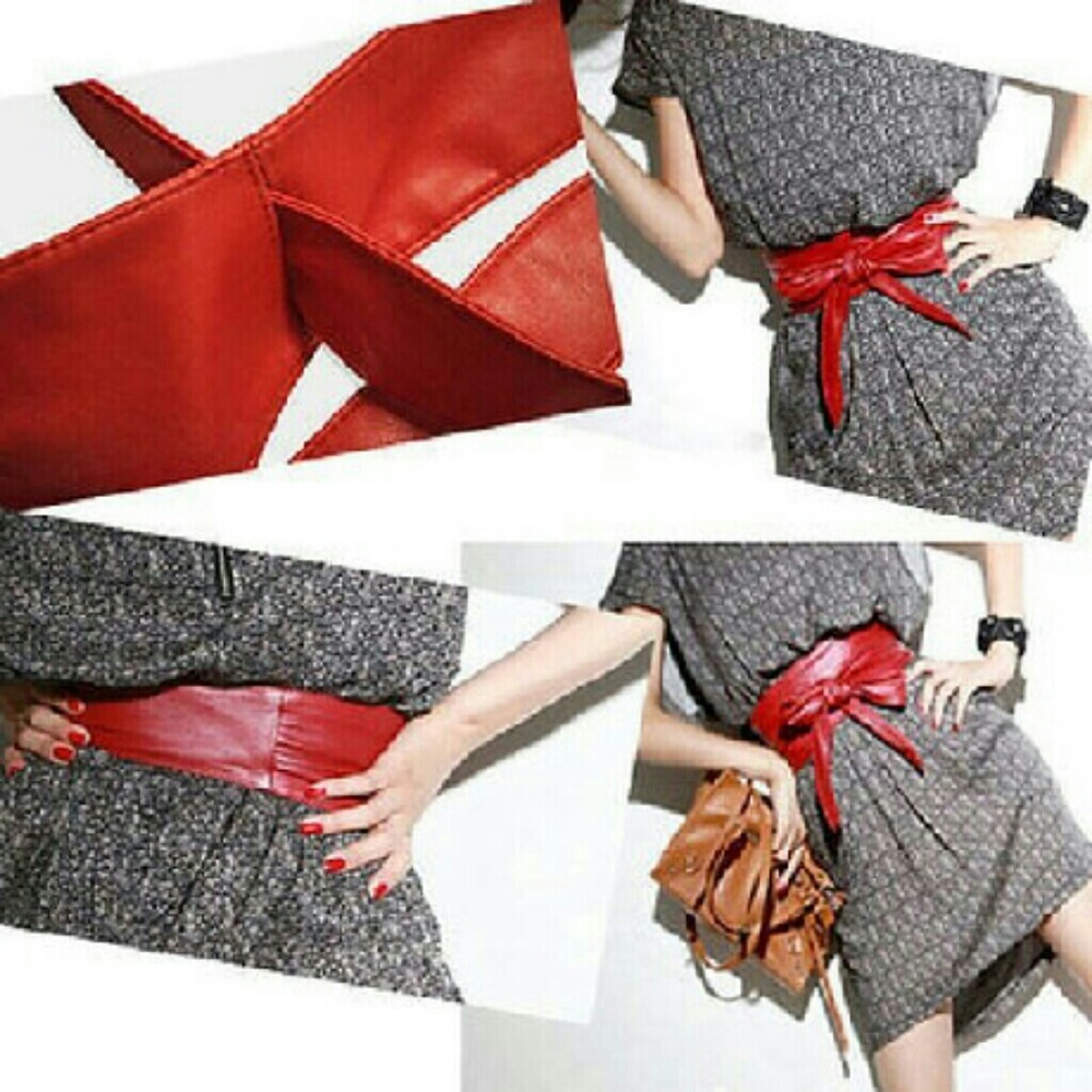 New wide red faux leather obi belt