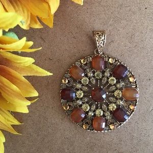 Brown Rhinestone Circle Pendant