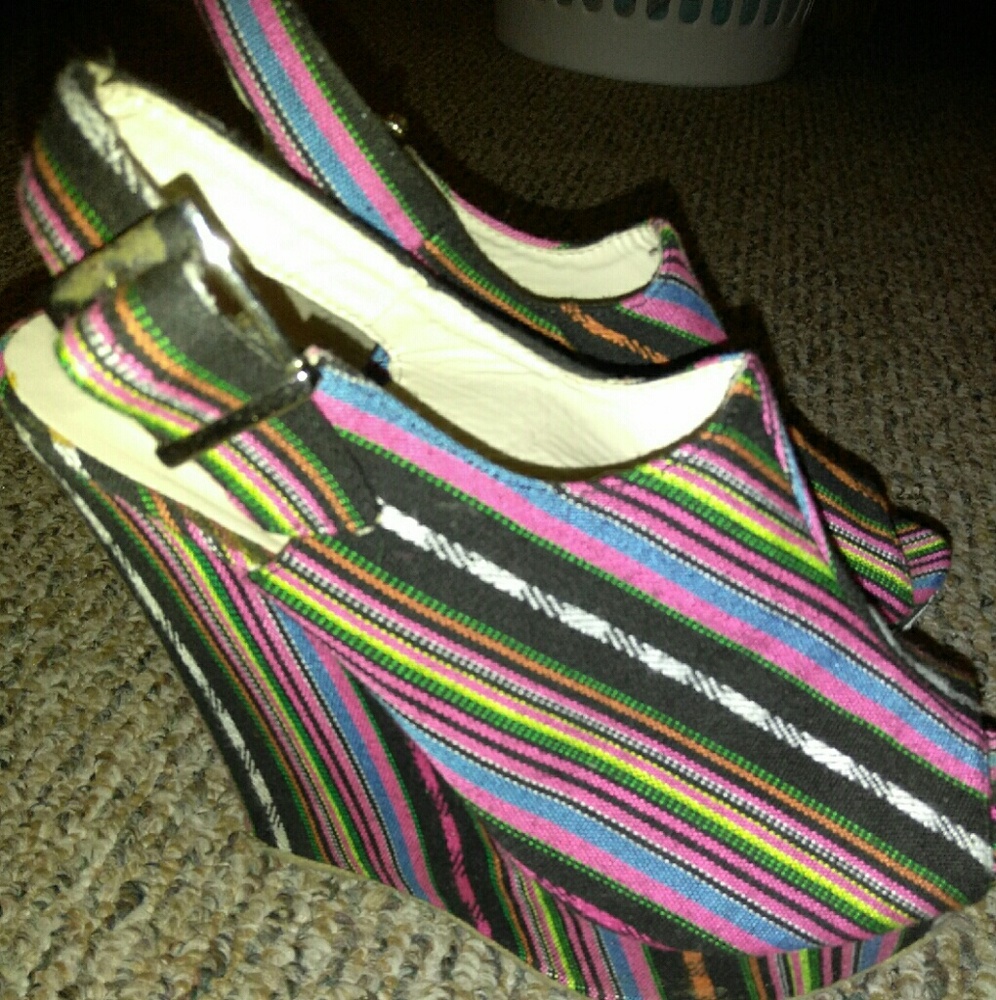 Multi color summer open toe wedges