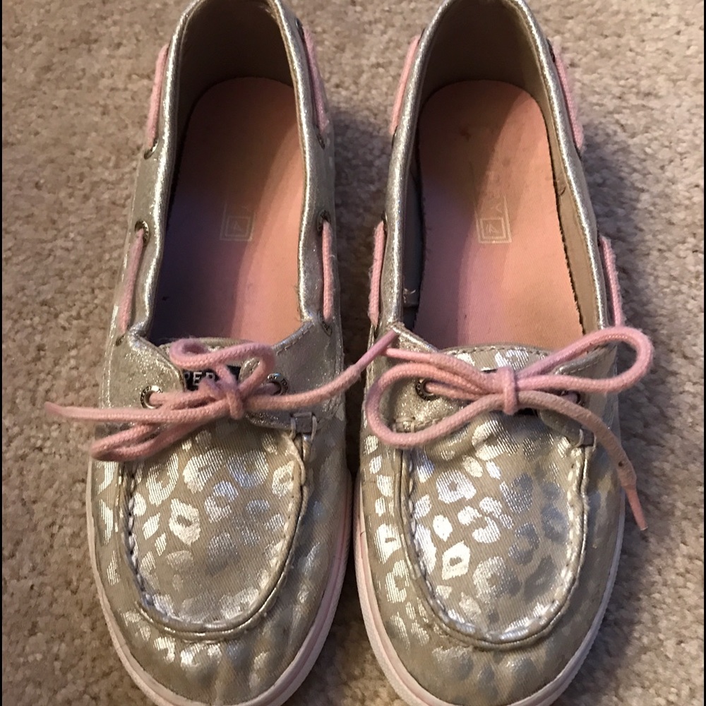 Sperry Girls Pink and Gray Cheetah Print Shoes