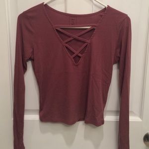 Mauve long sleeve lace up shirt