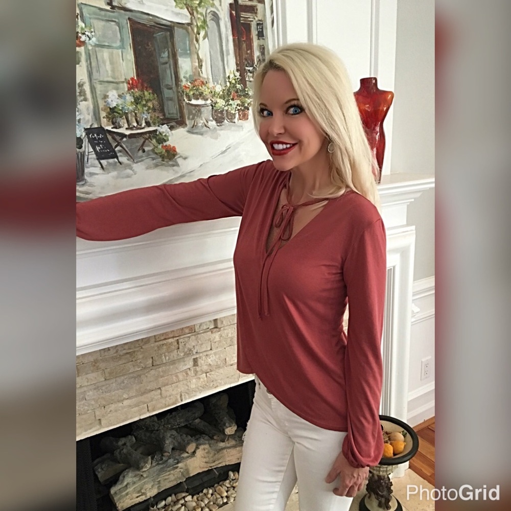 Dusty coral tie front Modal fabric tunic! Last 1! - Picture 2 of 3