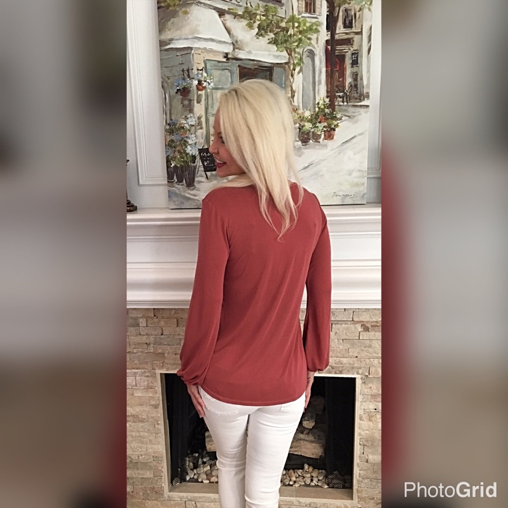 Dusty coral tie front Modal fabric tunic! Last 1! - Picture 3 of 3