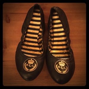 Black leather Ralph Lauren ballet flats