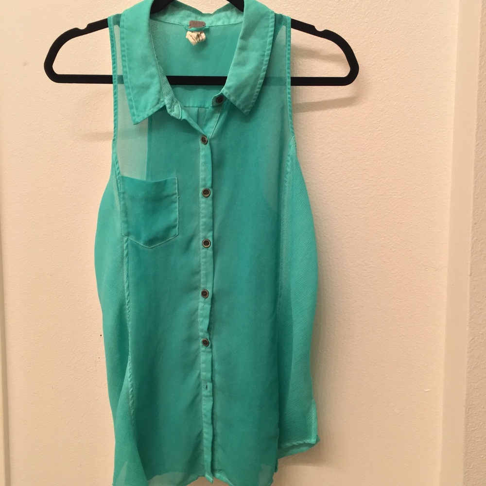 Free People turquoise button-up tank top