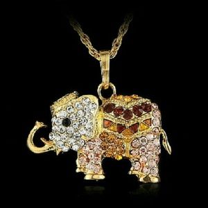 New Gold Elephant long necklace w/brown crystals