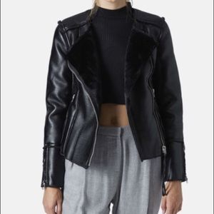 Topshop biker jacket faux fur lined