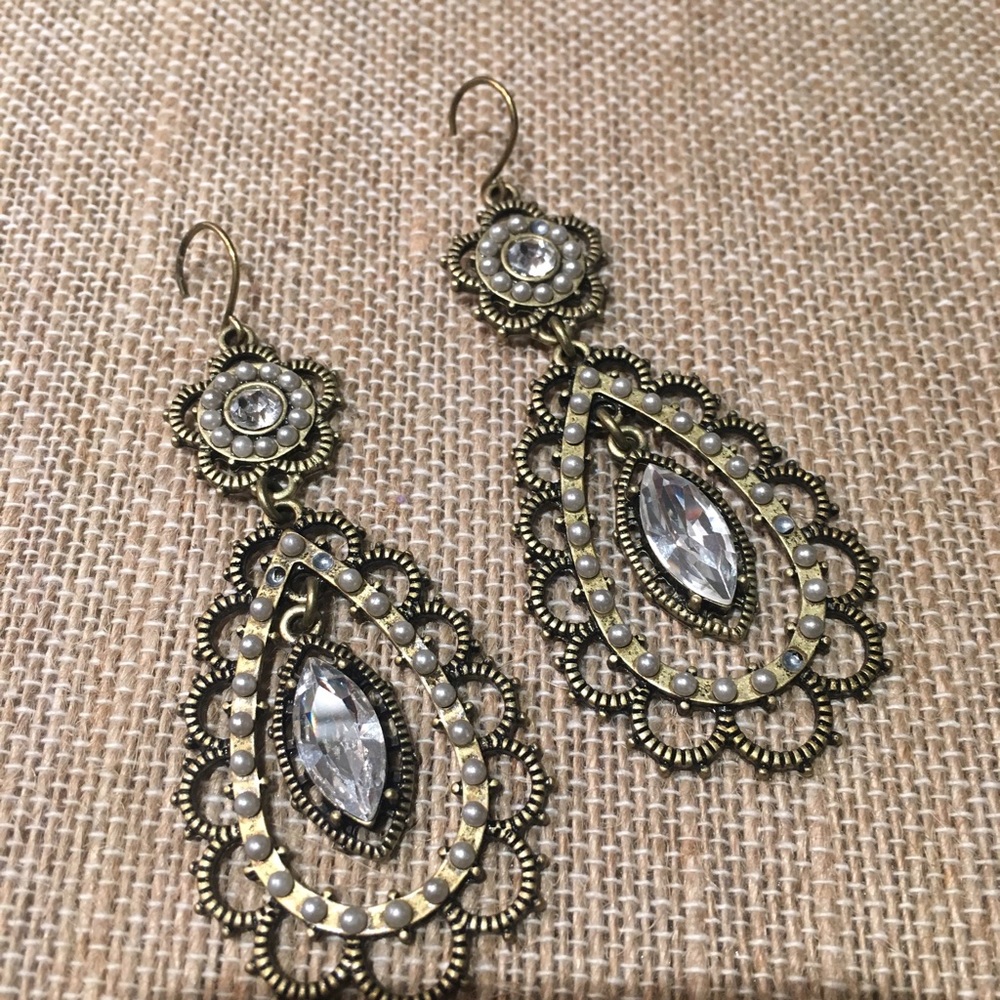 Pearl + Crystal Floral Filigree Earrings