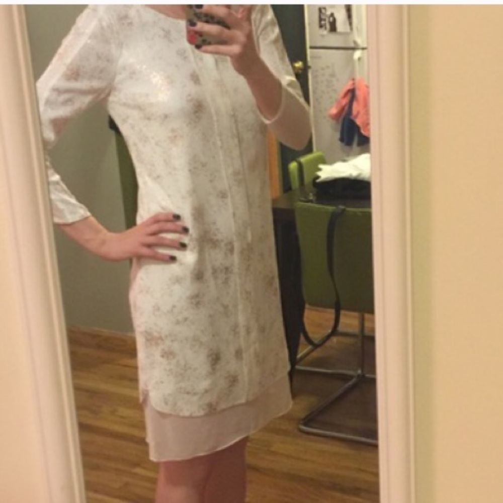{Anthro} rebecca taylor white rosegold dress 6