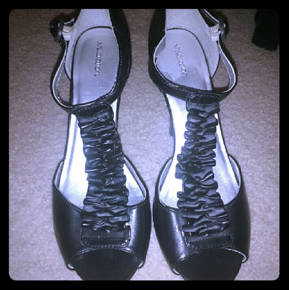 Ruffle T strap heels