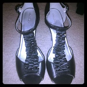 Ruffle T strap heels