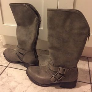 Gray riding boots