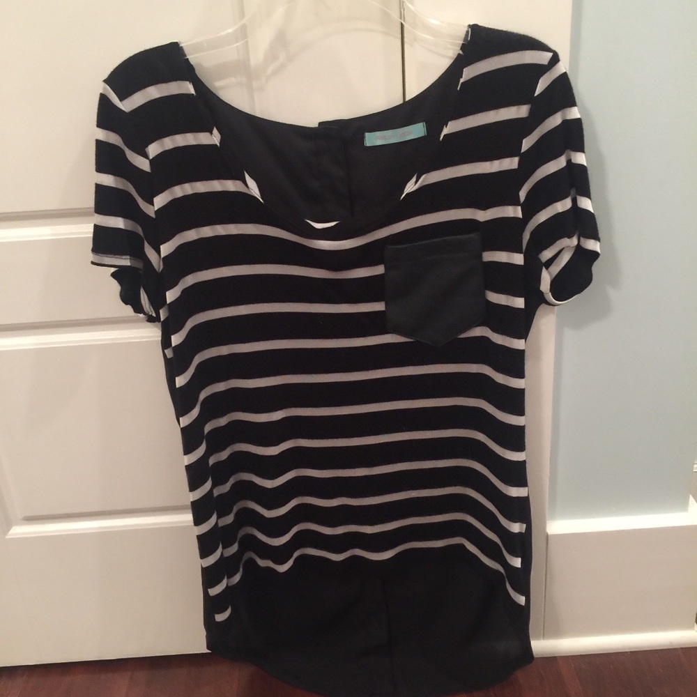 Anthropologie black/white striped short sleeve top