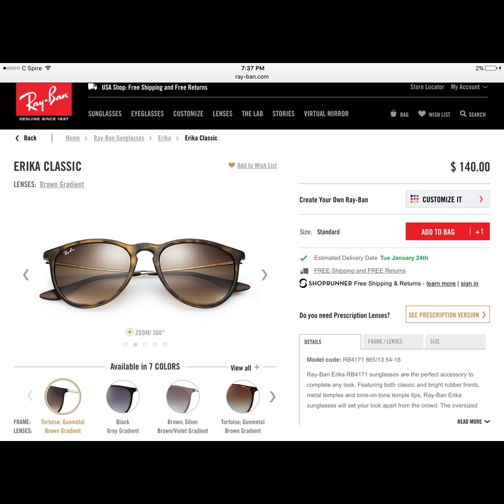 Ray bans Erika in Tortoise!