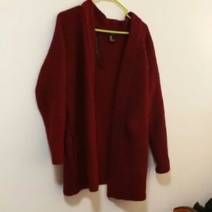 Red knit cardigan
