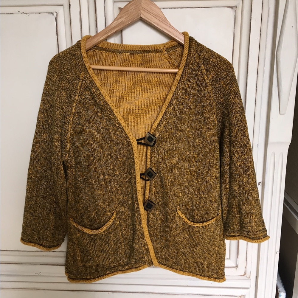 Cotton woven cardigan black and mustard