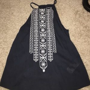 High Neck Navy Razorback Tank