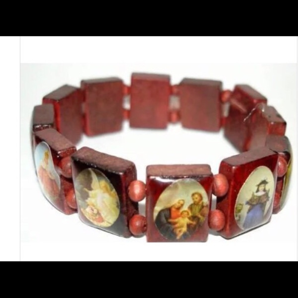 Authentic Mexican Wooden Bracelet Saints Religious